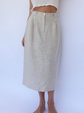 Vintage natural linen midi skirt